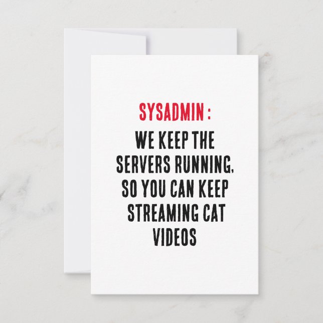 Carte De Remerciements Sysadmin Nous maintenons les serveurs en fonctionn (Devant)