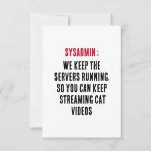 Carte De Remerciements Sysadmin Nous maintenons les serveurs en fonctionn