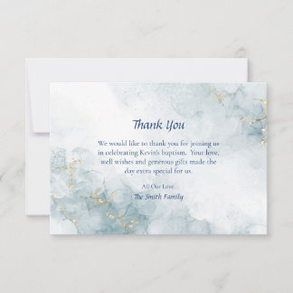 Carte De Remerciements T Marbre Bleu Clair Paillettes Or Baptême Orthodox