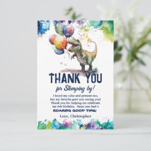 Carte De Remerciements T-Rex Dinosaur Ballons Peinture Splash Anniversair