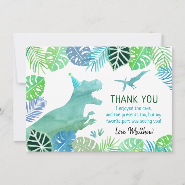 Carte De Remerciements T-Rex Dinosaur Végétal Anniversaire (Devant)