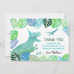 Carte De Remerciements T-Rex Dinosaur Végétal Anniversaire