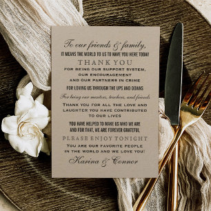 Carte De Remerciements Table de mariage kraft rustique pour invité