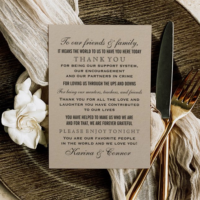 Carte De Remerciements Table de mariage rustique en kraft pour invité (Créateur téléchargé)