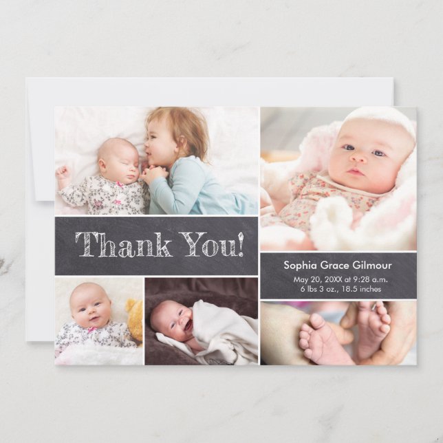 Carte De Remerciements Tableau noir Photos modernes 2e Baby shower (Devant)