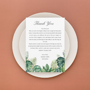 Carte De Remerciements Tables de réception de mariage Feuilles tropicales