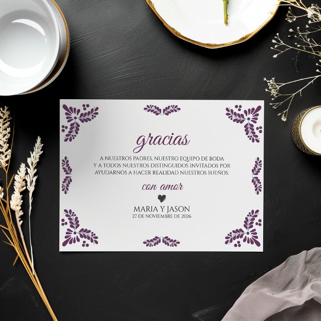Carte De Remerciements Talavera Purple Floral Minimalist Spanish Wedding (Talavera Purple Floral Minimalist Spanish Wedding Thank You Card)