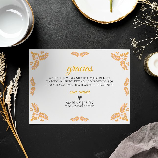 Carte De Remerciements Talavera Yellow Floral Minimalist Spanish Wedding (Talavera Yellow Floral Minimalist Spanish Wedding Thank You Card)