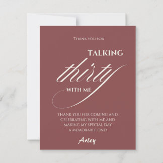 Carte De Remerciements Talk thirty to me Minimalist 30th Birthday Party