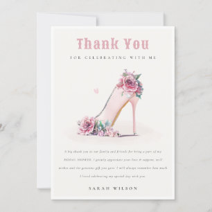 Carte De Remerciements Talon haut rose pâle floral douche de mariage