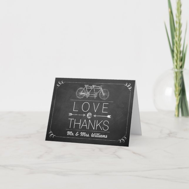 Carte De Remerciements Tandem Bicycle Chalkboard Typographie Mariage (Devant)