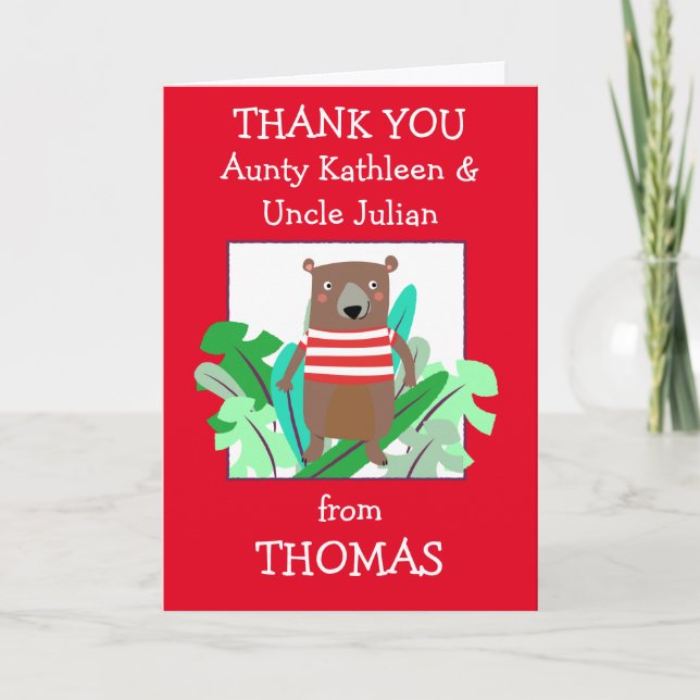 Carte De Remerciements Tante Oncle Noms mignons Feuilles de l'ours (Devant)