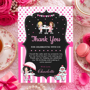 Carte De Remerciements Tasse de Cupcake Fête de Thé Anniversaire Rose Fil