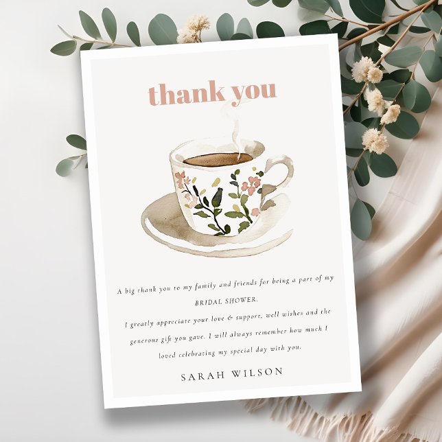 Carte De Remerciements Tasse de thé florale chic pour la fête de mariage  (Créateur téléchargé)