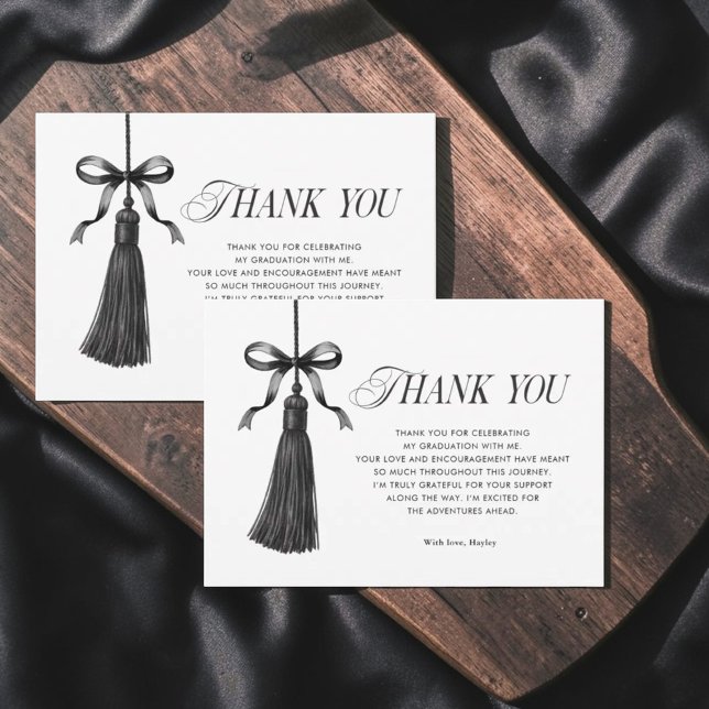 Carte De Remerciements Tassel Black Bow Graduation Party Simple (Créateur téléchargé)
