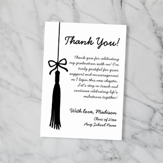 Carte De Remerciements Tassel Bow Black & White Class Of 2026 Graduation