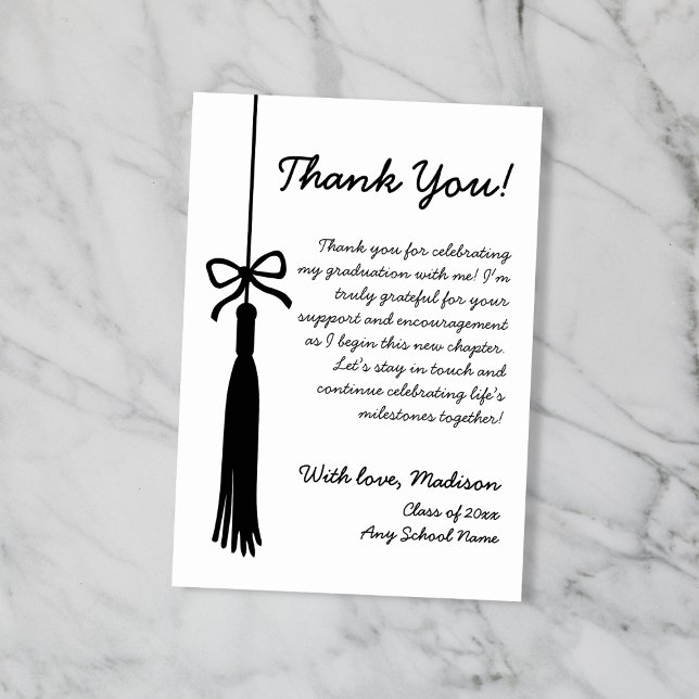 Carte De Remerciements Tassel Bow Black & White Class Of 2026 Graduation (Tassel Bow Black & White Class Of 2026 Graduation Thank You Card)
