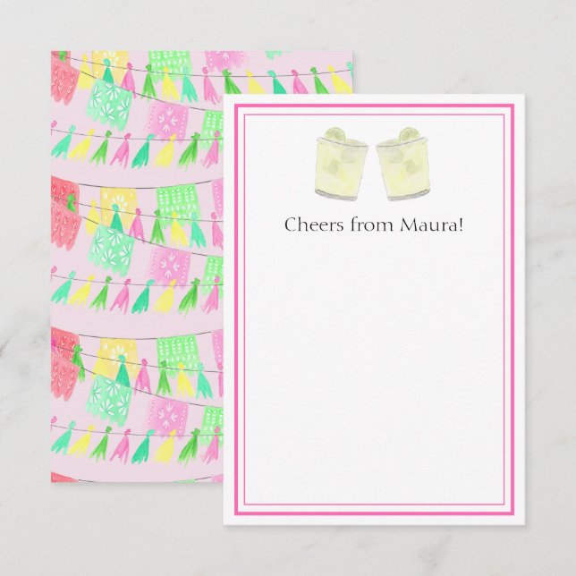 Carte De Remerciements Tassel personnalisé Papel Picado Rose Vert Fiesta (Devant / Derrière)