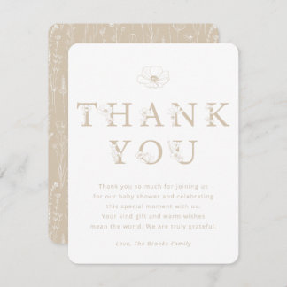 Carte De Remerciements Taupe Floral Thank You Card | Baby Shower
