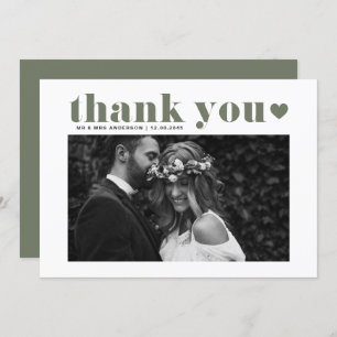 Carte De Remerciements Taupe Green Retro Bold Typographie Mariage photo