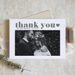 Carte De Remerciements Taupe Green Retro Bold Typographie Mariage photo<br><div class="desc">Express votre gratitude dans le style avec notre carte de remerciements de mariage photo personnalisable, avec typographie rétro en vert taupe. Ce design boho allie nostalgie et modernité, ce qui en fait la meilleure façon de remercier vos invités pour le partage de votre journée spéciale. Personnalisez en ajoutant vos détails....</div>