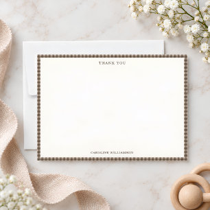 Carte De Remerciements Taupe Marron Gingham Carreaux Carreaux Rétro Baby