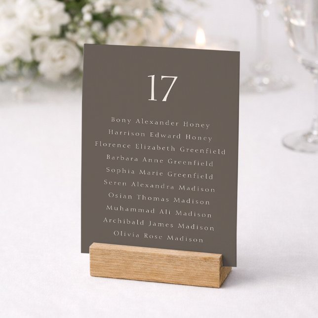 Carte De Remerciements Taupe Minimal Wedding Table Number with Guest List (Créateur téléchargé)