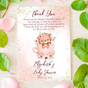 Carte De Remerciements Tea party baby shower rose teint dans une tasse