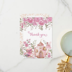 Carte De Remerciements Tea Party Fairy Girl Blush Rose Flowers Anniversai