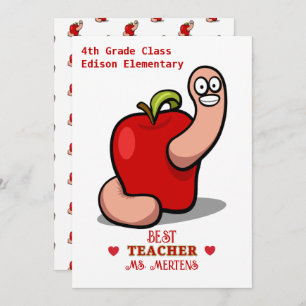 Carte De Remerciements Teacher Appréciation Worm in Apple Ajouter un nom
