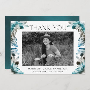 Carte De Remerciements Teal and Blue Watercolor Crystals Photo Graduation