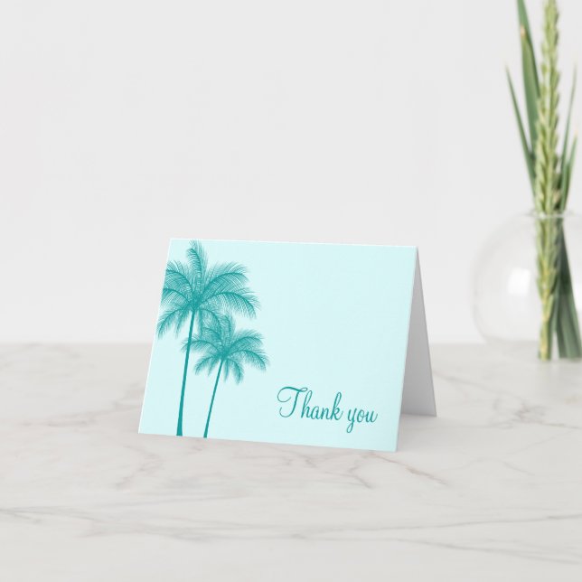 Carte De Remerciements Teal Blue Palm Trees Tropical (Devant)