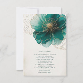 Carte De Remerciements Teal Floral Gold Wedding Thank You 