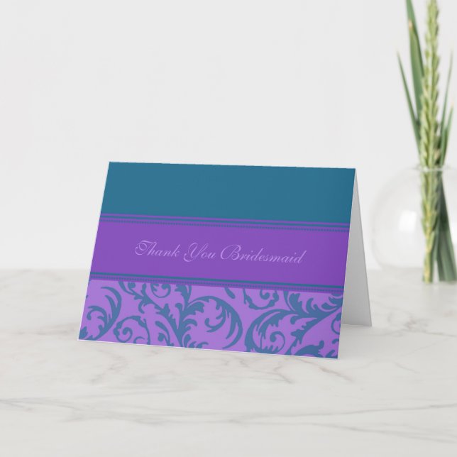 Carte De Remerciements Teal Purple Swirls Thank You Bridesmaid Card (Devant)