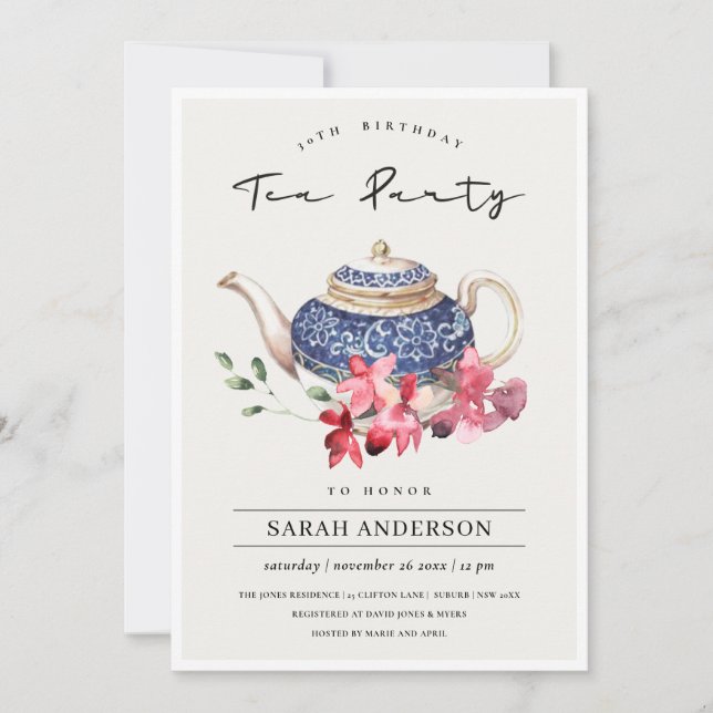 Carte De Remerciements Teapot floral N'importe quel âge Anniversaire Tea  (Devant)