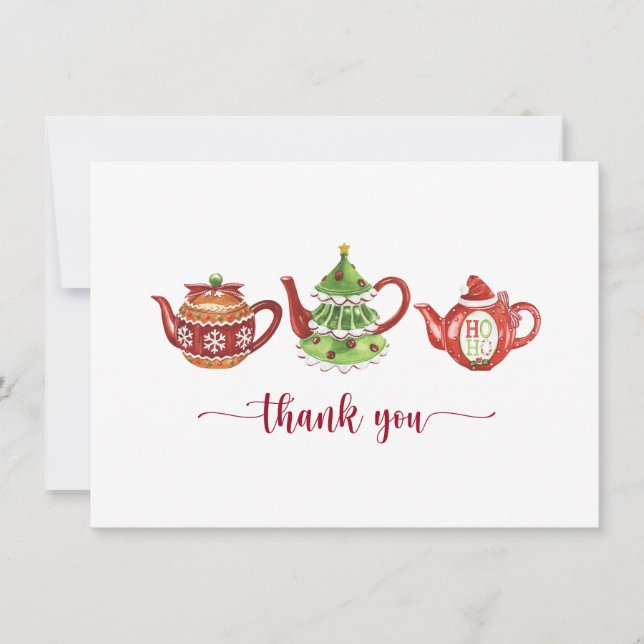 Carte De Remerciements Teapots de Noël, Fête (Devant)