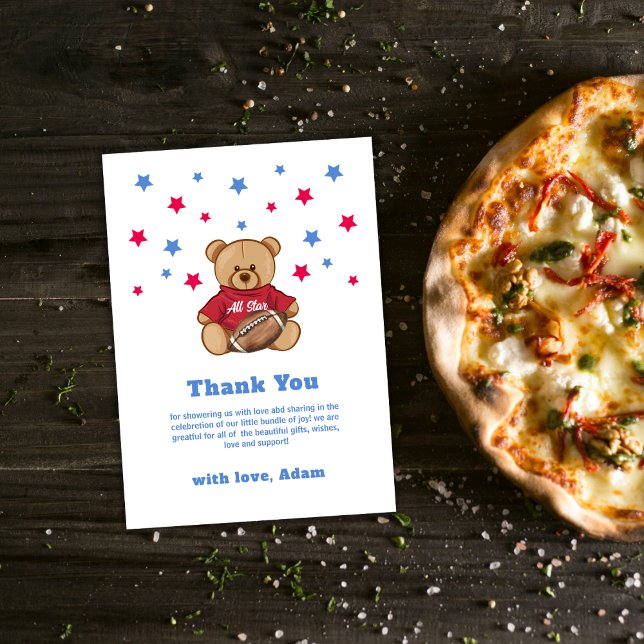 Carte De Remerciements Teddy Bear All Star Football Sport Baby Shower  (Teddy Bear All Star Football Sport Baby Shower Thank You Card)