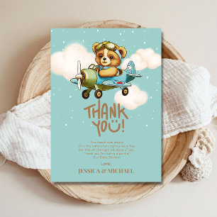 Carte De Remerciements Teddy Bear Avion Boy Bearly Wait Baby shower
