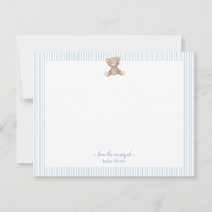 Carte De Remerciements Teddy Bear Baby Boy Bordure bleue et blanche