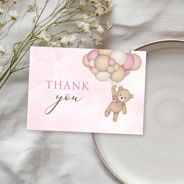 Carte De Remerciements Teddy Bear Baby Pink (Créateur téléchargé)