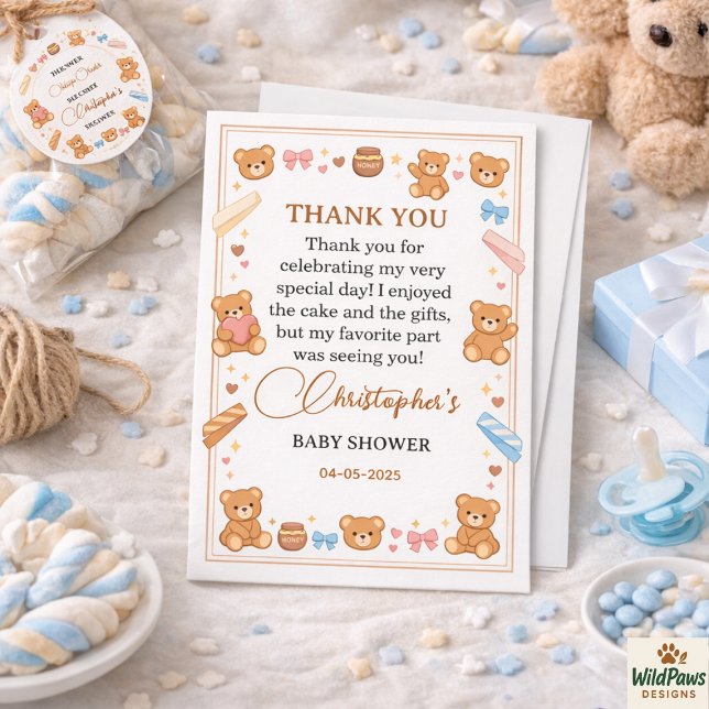Carte De Remerciements Teddy Bear Baby Shower Boy | Cute Blue Bear (Teddy Bear Baby Shower Boy | Cute Blue Bear Thank You Card
)