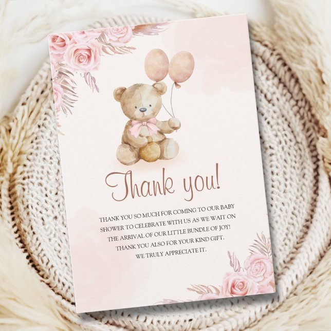 Carte De Remerciements Teddy Bear Baby Shower Girl (Créateur téléchargé)