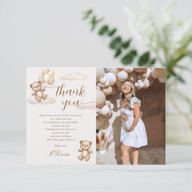 Carte De Remerciements Teddy Bear Baby Shower Photo (Debout devant)