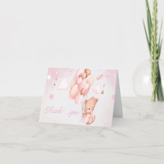 Carte De Remerciements Teddy Bear Baby shower rose