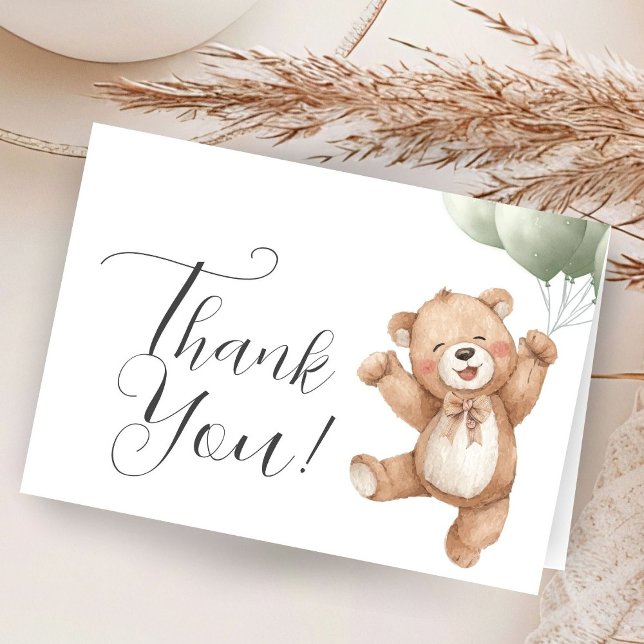 Carte De Remerciements Teddy Bear Baby Shower Sage Green Folded Thank You (Créateur téléchargé)