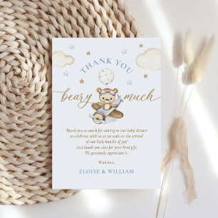 Carte De Remerciements Teddy Bear Balloon Boy Bearly Wait Baby shower