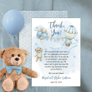 Carte De Remerciements Teddy Bear Balloons Garçon Bearly Wait Baby shower