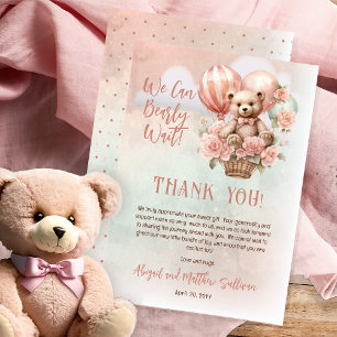 Carte De Remerciements Teddy Bear Balloons Girl Bearly Wait Baby shower