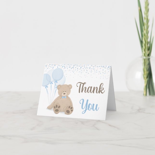 Carte De Remerciements Teddy Bear Bearly Wait Confetti Boy Baby shower (Devant)