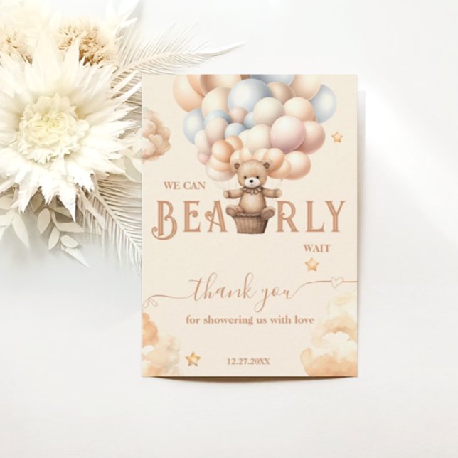 Carte De Remerciements Teddy Bear Bearly Wait Sexe Balloons neutres (Créateur téléchargé)